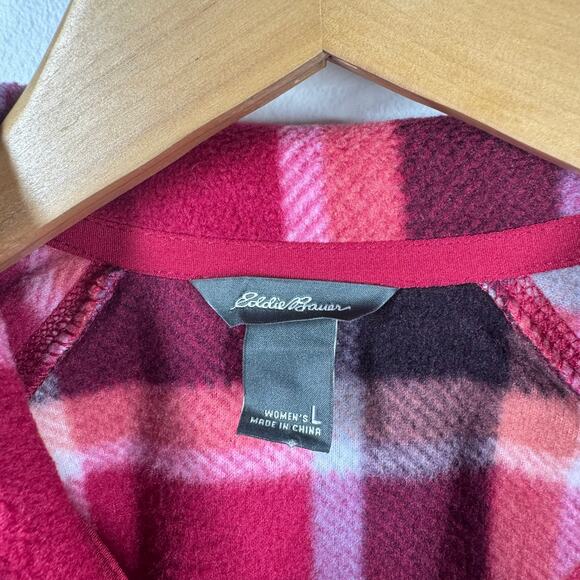 Eddie Bauer Fleece Sweater Women L Pink Plaid 1/4 Zip Long Sleeve Spring Outdoor - Picture 4 of 8